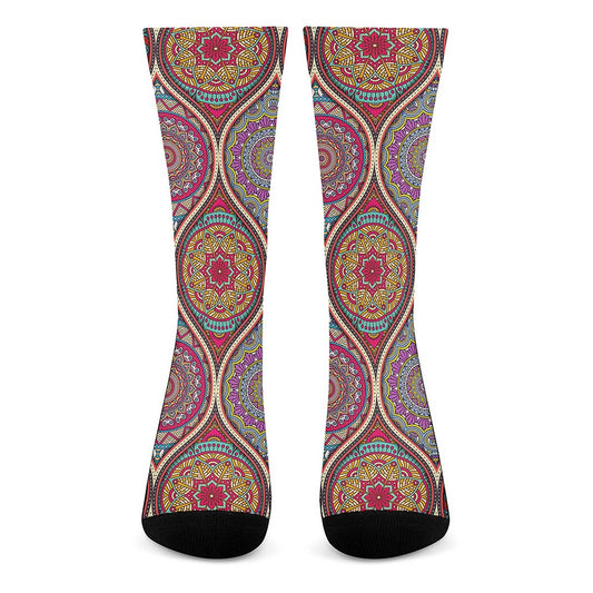 Oval Bohemian Mandala Patchwork Print Crew Socks