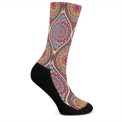 Oval Bohemian Mandala Patchwork Print Crew Socks