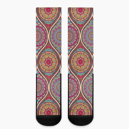 Oval Bohemian Mandala Patchwork Print Crew Socks