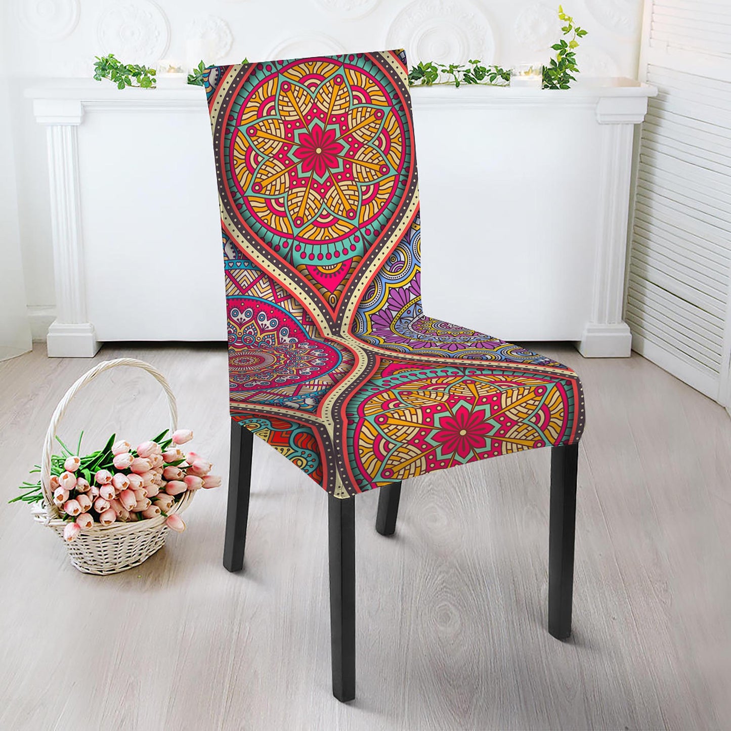 Oval Bohemian Mandala Patchwork Print Dining Chair Slipcover