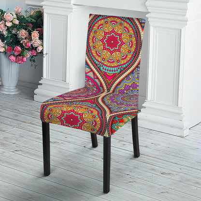 Oval Bohemian Mandala Patchwork Print Dining Chair Slipcover