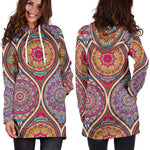 Oval Bohemian Mandala Patchwork Print Hoodie Dress GearFrost