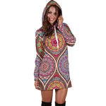 Oval Bohemian Mandala Patchwork Print Hoodie Dress GearFrost