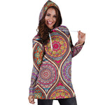 Oval Bohemian Mandala Patchwork Print Hoodie Dress GearFrost
