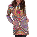 Oval Bohemian Mandala Patchwork Print Pullover Hoodie Dress