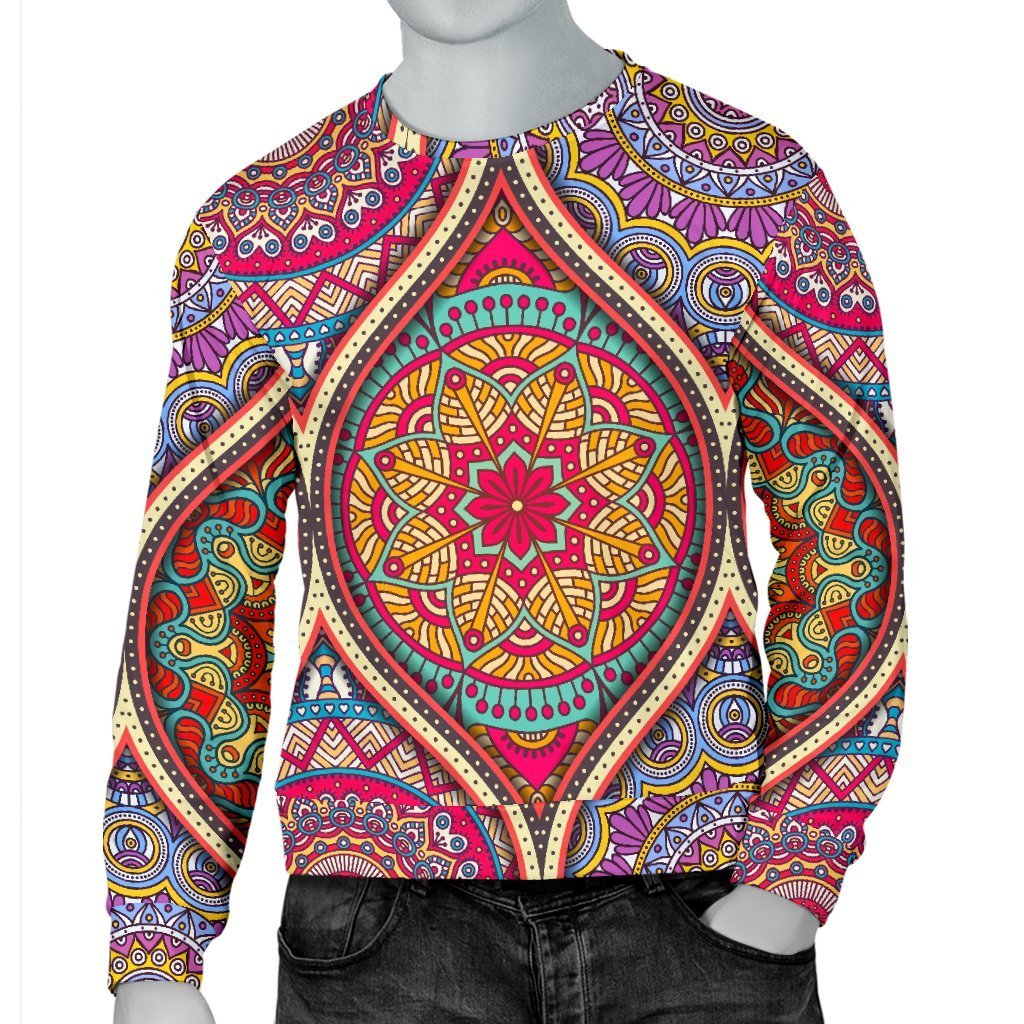 Oval Bohemian Mandala Patchwork Print Men's Crewneck Sweatshirt GearFrost