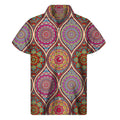 Oval Bohemian Mandala Patchwork Print Men's Short Sleeve Shirt