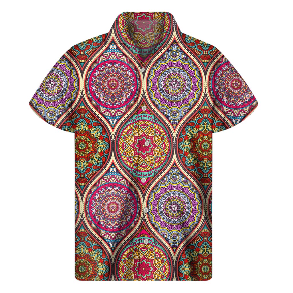 Oval Bohemian Mandala Patchwork Print Men's Short Sleeve Shirt