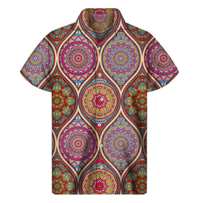 Oval Bohemian Mandala Patchwork Print Men's Short Sleeve Shirt