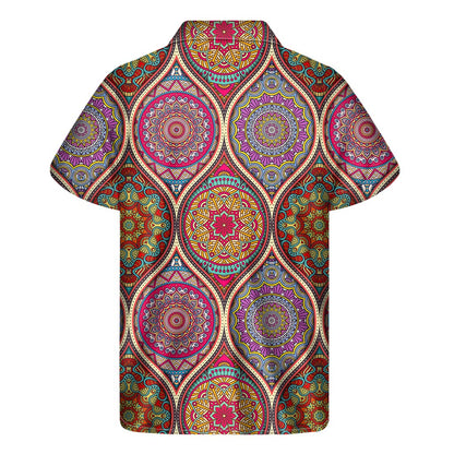Oval Bohemian Mandala Patchwork Print Men's Short Sleeve Shirt
