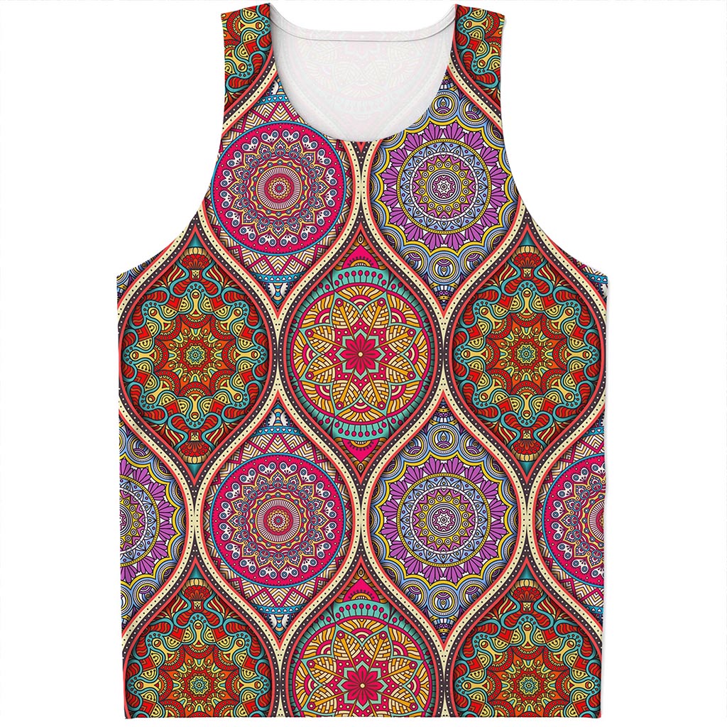 Oval Bohemian Mandala Patchwork Print Men's Tank Top