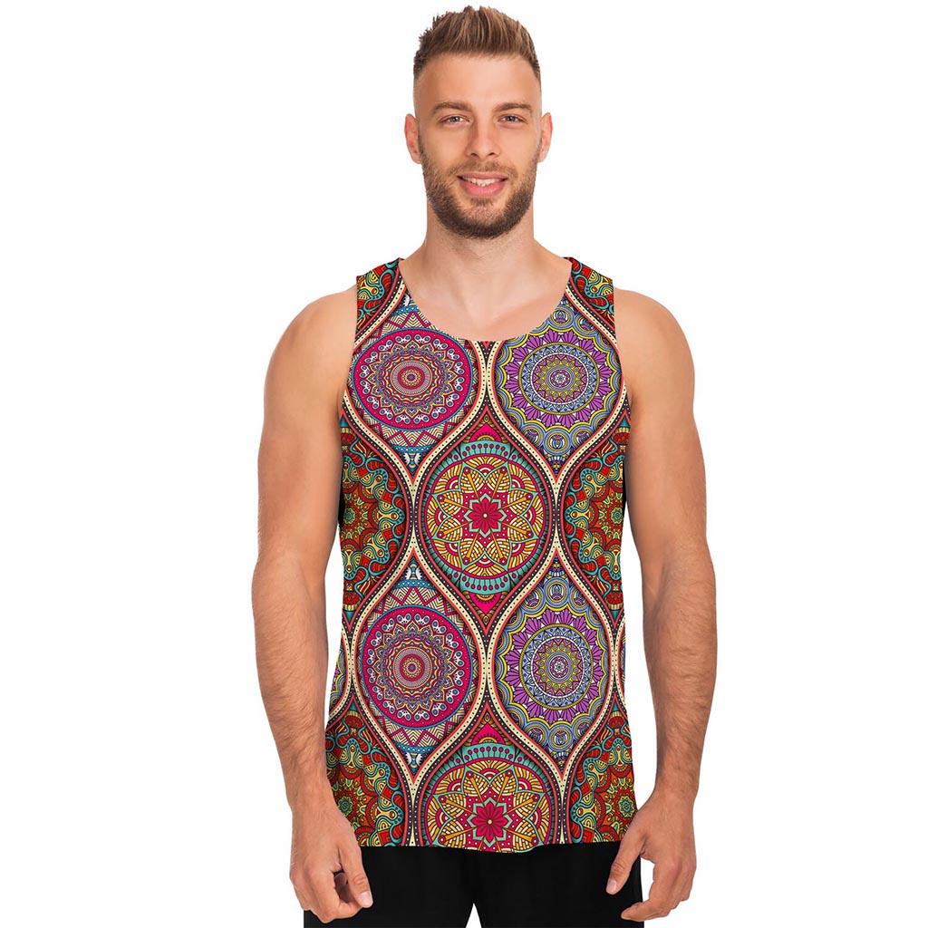 Oval Bohemian Mandala Patchwork Print Men's Tank Top