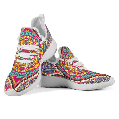 Oval Bohemian Mandala Patchwork Print Mesh Knit Shoes GearFrost