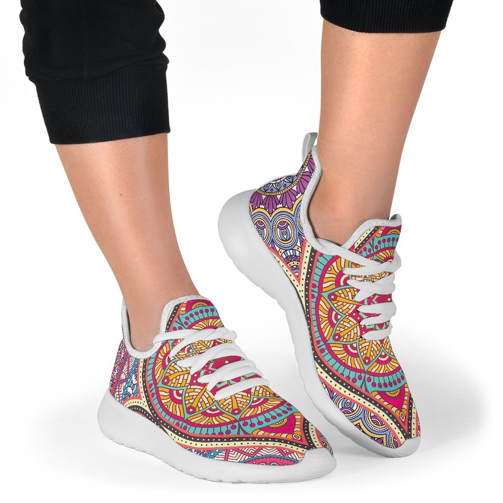 Oval Bohemian Mandala Patchwork Print Mesh Knit Shoes GearFrost