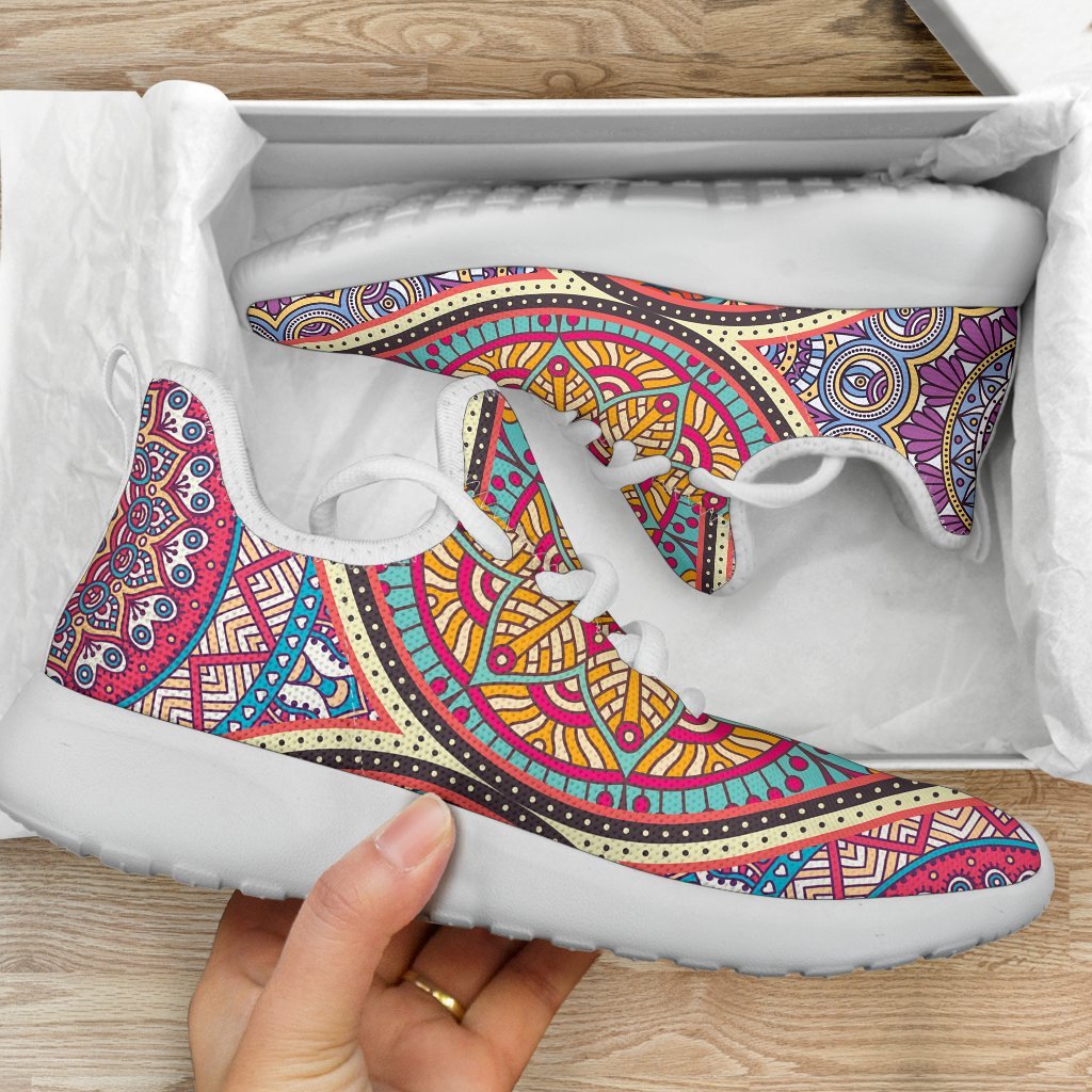 Oval Bohemian Mandala Patchwork Print Mesh Knit Shoes GearFrost