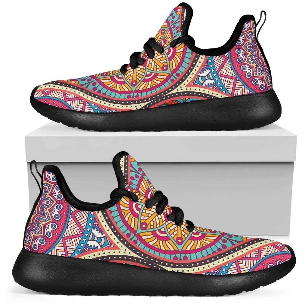 Oval Bohemian Mandala Patchwork Print Mesh Knit Shoes GearFrost