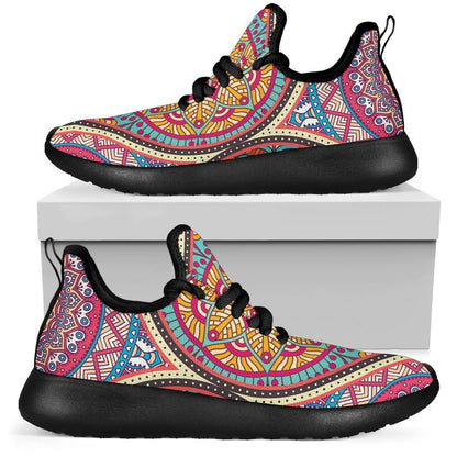 Oval Bohemian Mandala Patchwork Print Mesh Knit Shoes GearFrost
