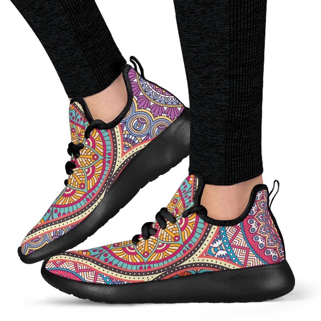 Oval Bohemian Mandala Patchwork Print Mesh Knit Shoes GearFrost