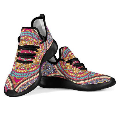 Oval Bohemian Mandala Patchwork Print Mesh Knit Shoes GearFrost