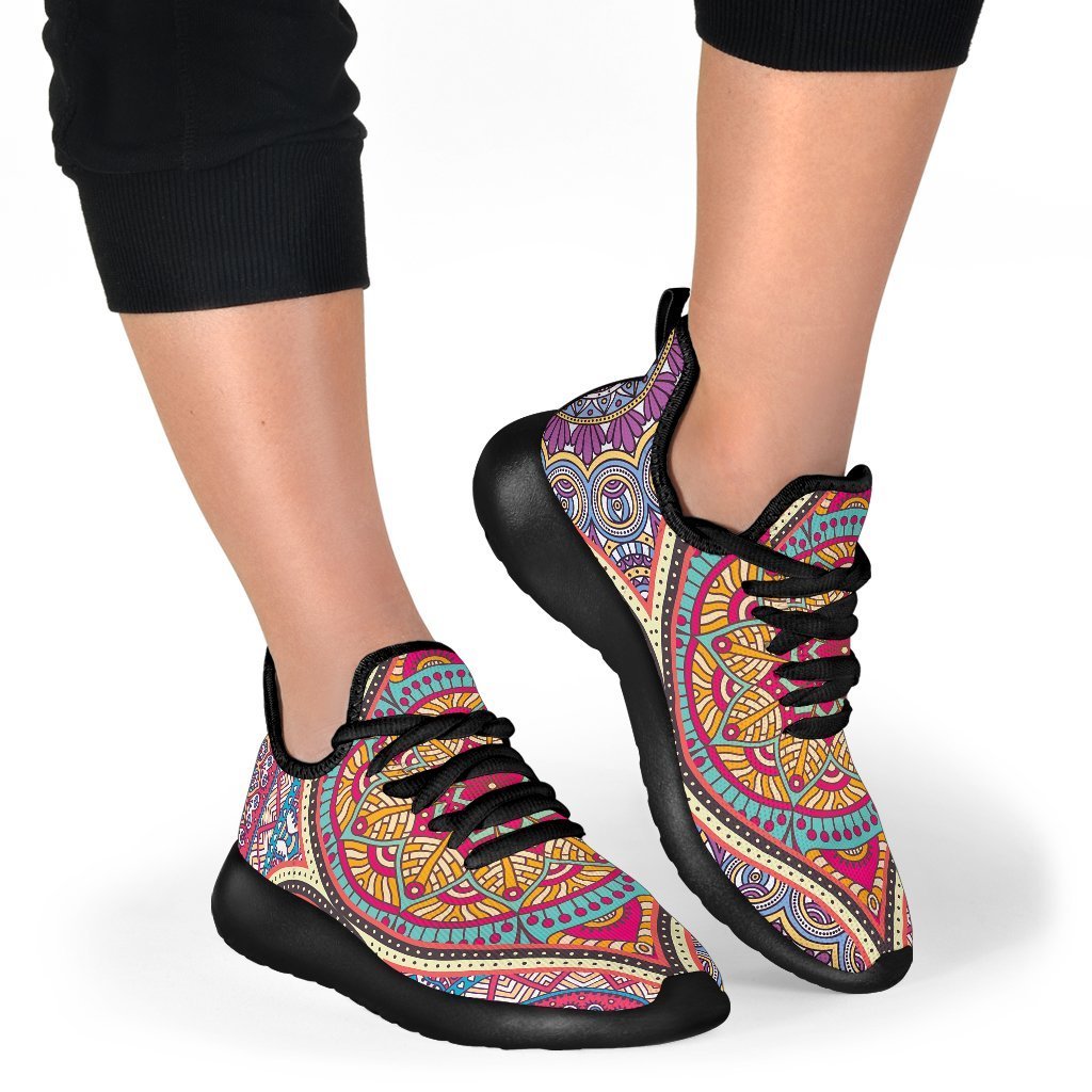 Oval Bohemian Mandala Patchwork Print Mesh Knit Shoes GearFrost