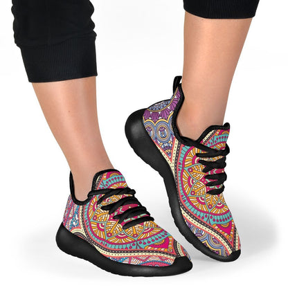 Oval Bohemian Mandala Patchwork Print Mesh Knit Shoes GearFrost