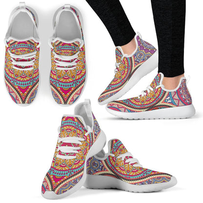 Oval Bohemian Mandala Patchwork Print Mesh Knit Shoes GearFrost