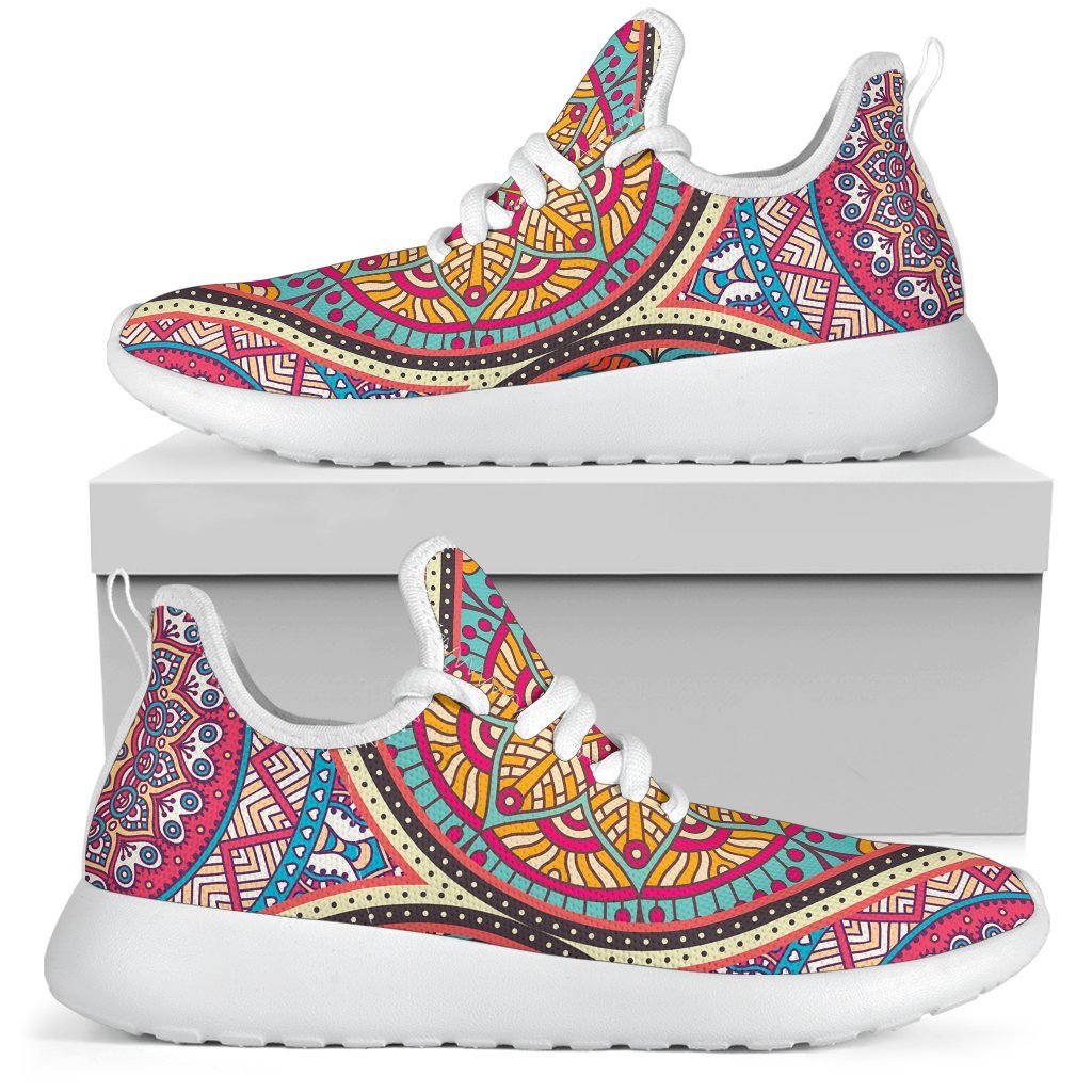 Oval Bohemian Mandala Patchwork Print Mesh Knit Shoes GearFrost
