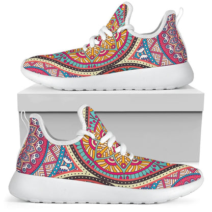 Oval Bohemian Mandala Patchwork Print Mesh Knit Shoes GearFrost