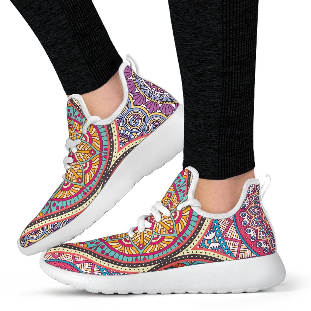 Oval Bohemian Mandala Patchwork Print Mesh Knit Shoes GearFrost