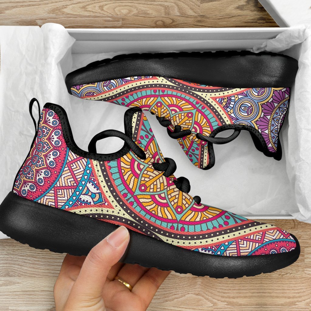 Oval Bohemian Mandala Patchwork Print Mesh Knit Shoes GearFrost