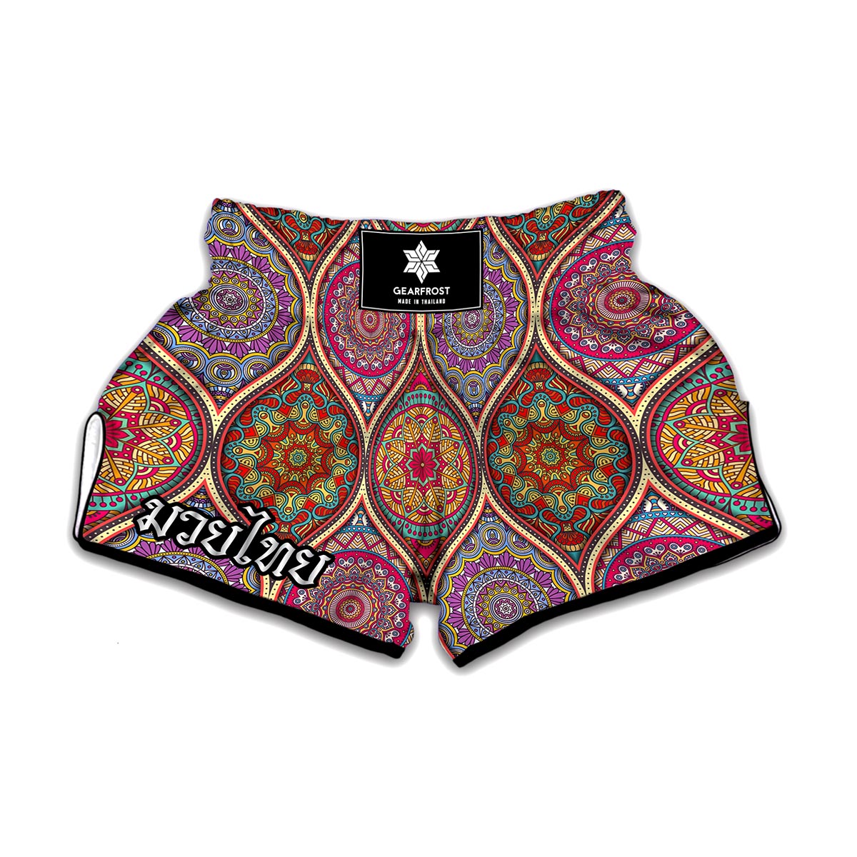 Oval Bohemian Mandala Patchwork Print Muay Thai Boxing Shorts