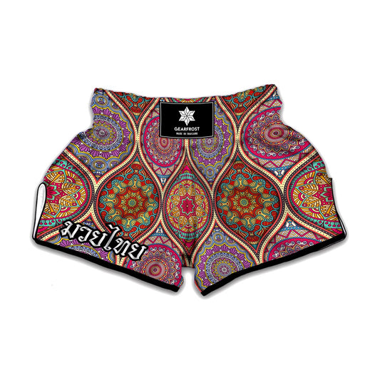Oval Bohemian Mandala Patchwork Print Muay Thai Boxing Shorts