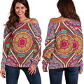 Oval Bohemian Mandala Patchwork Print Off The Shoulder Sweatshirt