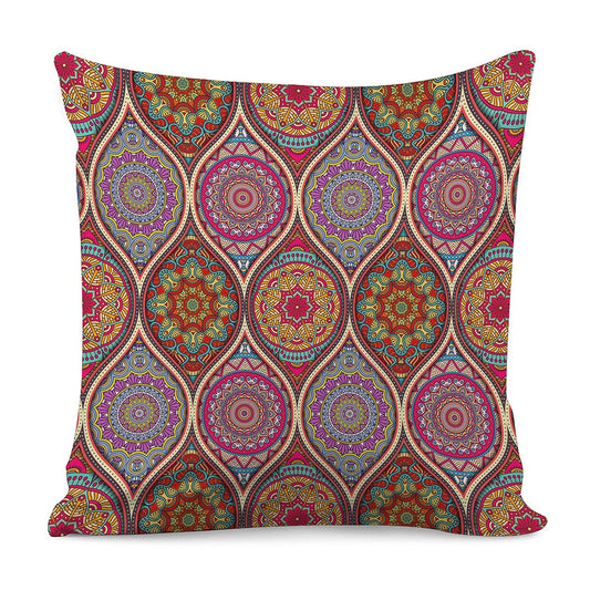 Oval Bohemian Mandala Patchwork Print Pillow Cover