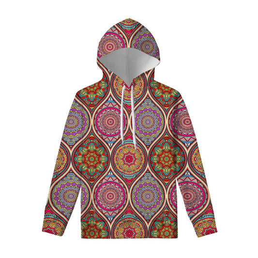 Oval Bohemian Mandala Patchwork Print Pullover Hoodie
