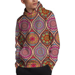 Oval Bohemian Mandala Patchwork Print Pullover Hoodie