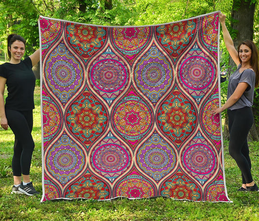 Oval Bohemian Mandala Patchwork Print Quilt