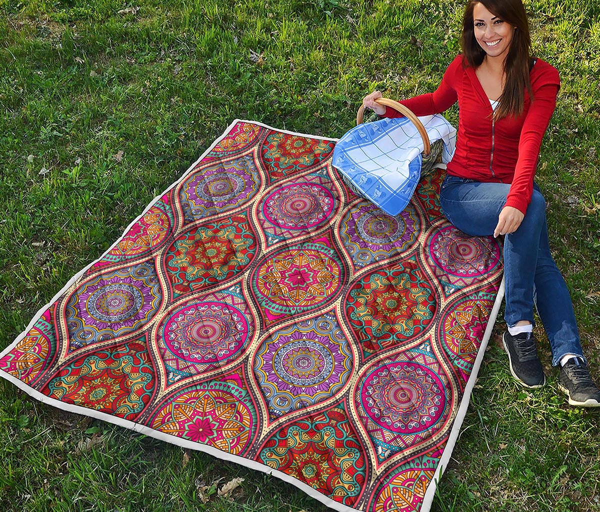 Oval Bohemian Mandala Patchwork Print Quilt