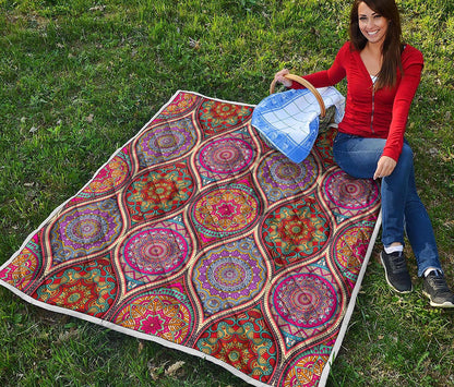 Oval Bohemian Mandala Patchwork Print Quilt