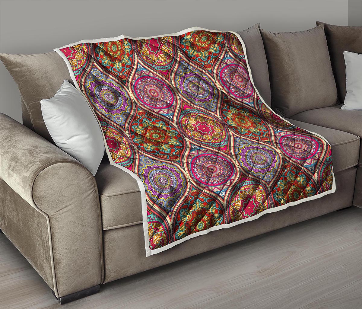 Oval Bohemian Mandala Patchwork Print Quilt