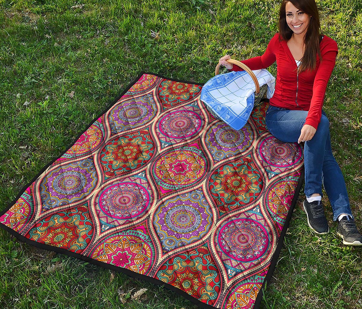 Oval Bohemian Mandala Patchwork Print Quilt