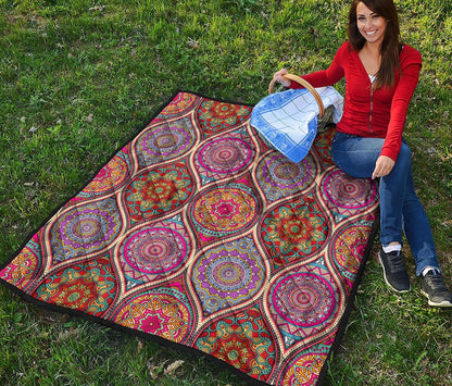 Oval Bohemian Mandala Patchwork Print Quilt