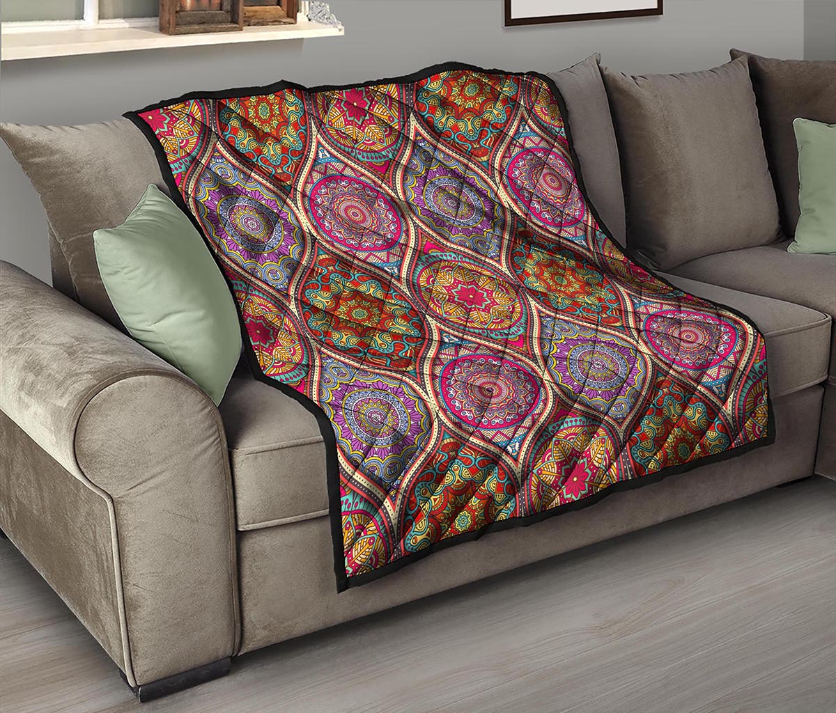 Oval Bohemian Mandala Patchwork Print Quilt