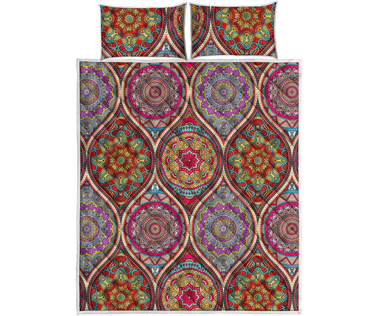 Oval Bohemian Mandala Patchwork Print Quilt Bed Set