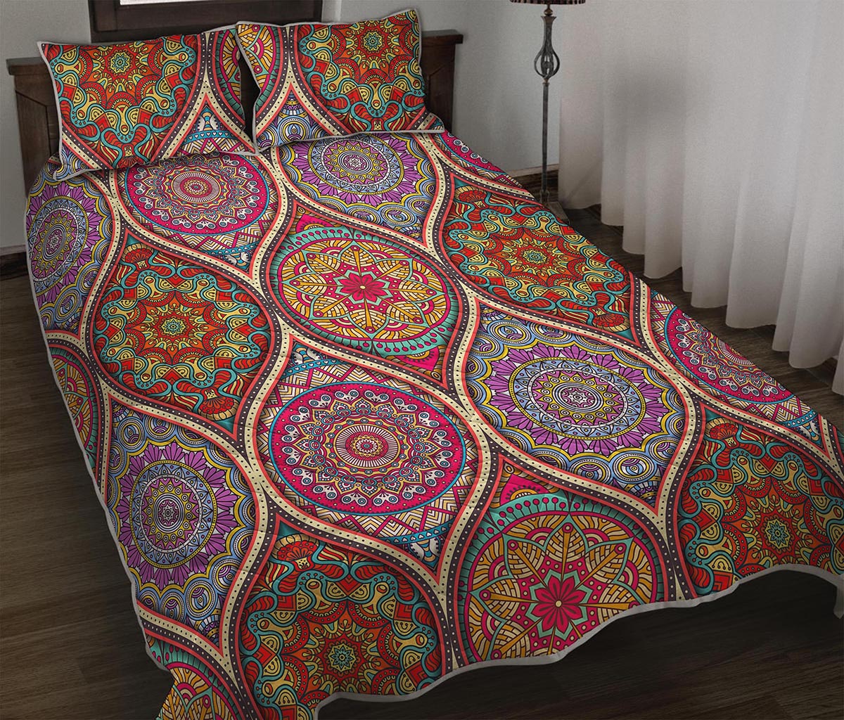 Oval Bohemian Mandala Patchwork Print Quilt Bed Set