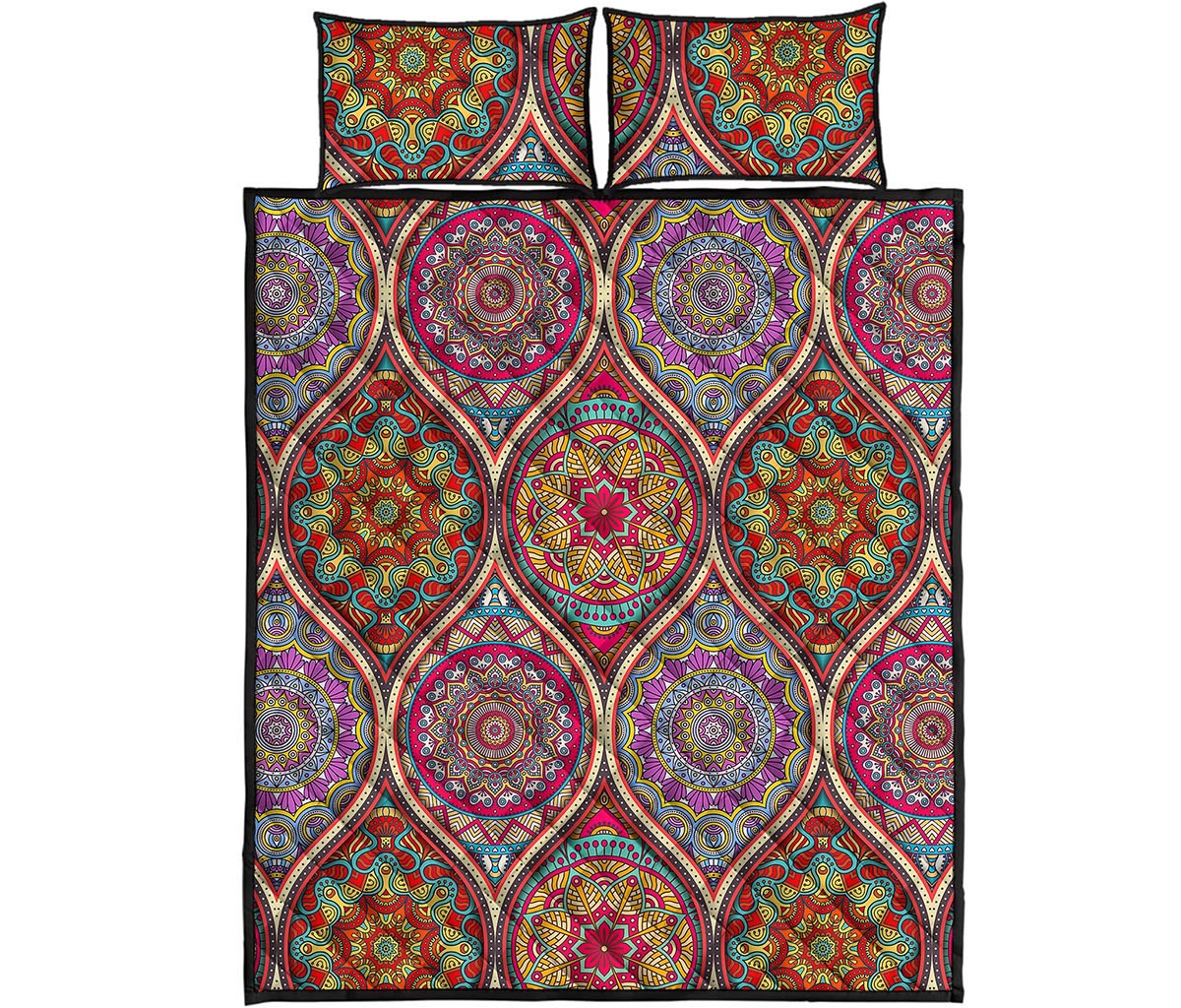 Oval Bohemian Mandala Patchwork Print Quilt Bed Set