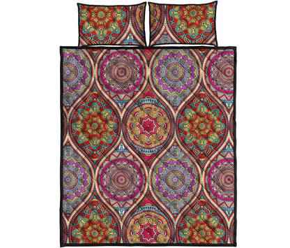 Oval Bohemian Mandala Patchwork Print Quilt Bed Set