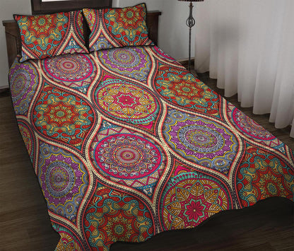 Oval Bohemian Mandala Patchwork Print Quilt Bed Set