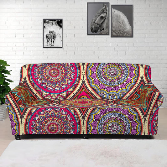 Oval Bohemian Mandala Patchwork Print Sofa Cover