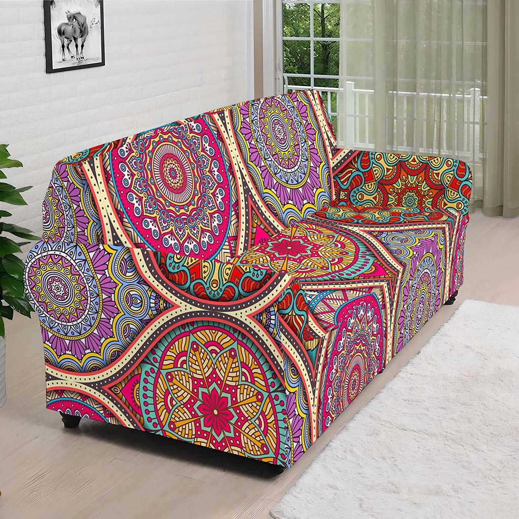 Oval Bohemian Mandala Patchwork Print Sofa Cover